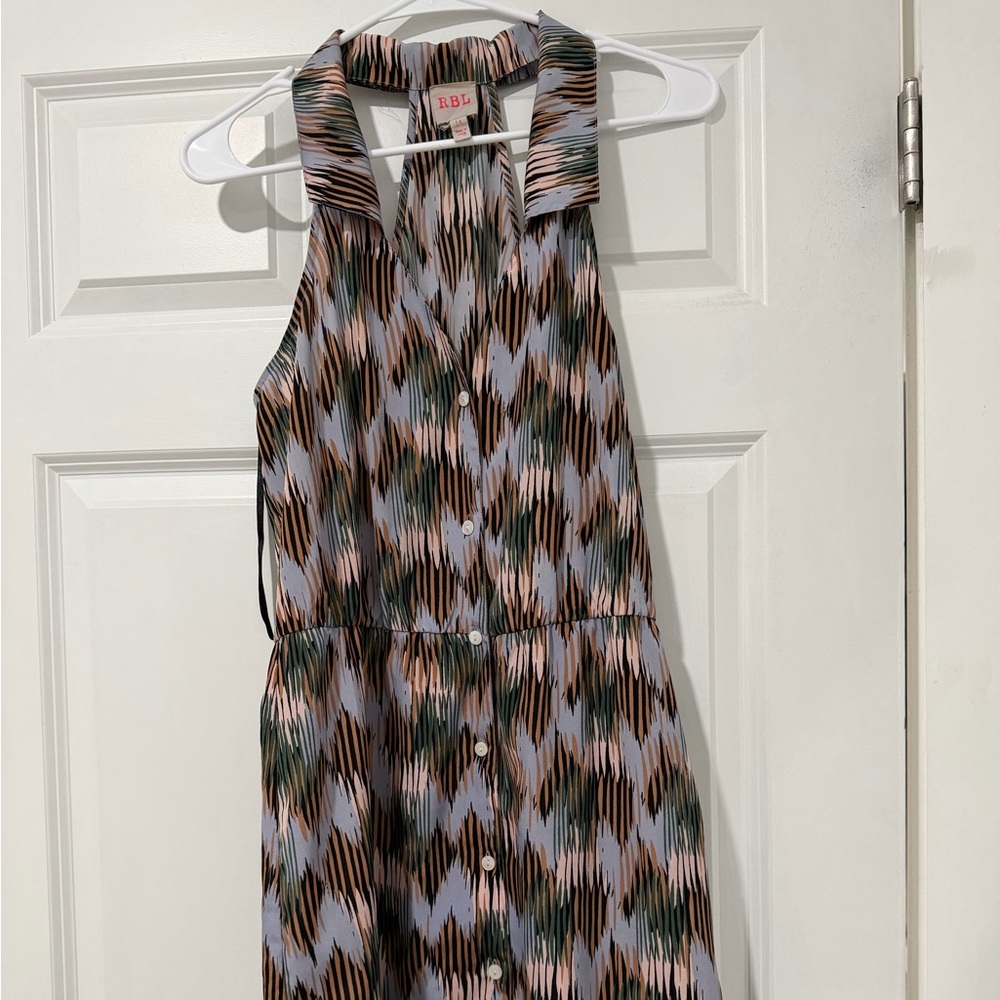 Girls' Button-Front Sleeveless Dress in Pink, Green & Brown